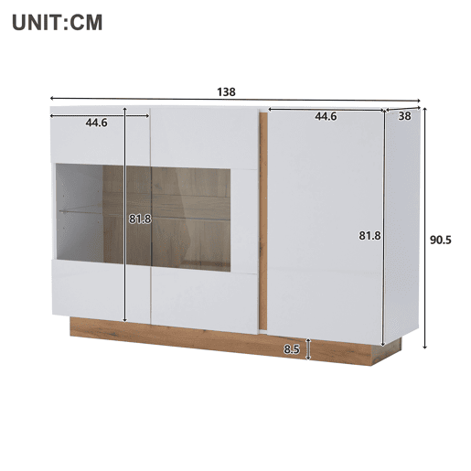 Aparador de painel de partículas com 3 portas e luz led,branco