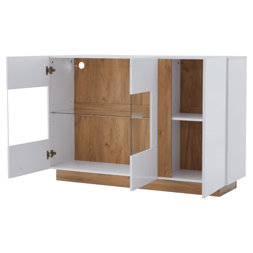 Aparador de painel de partículas com 3 portas e luz led,branco