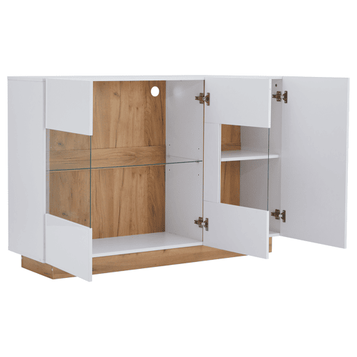 Aparador de painel de partículas com 3 portas e luz led,branco