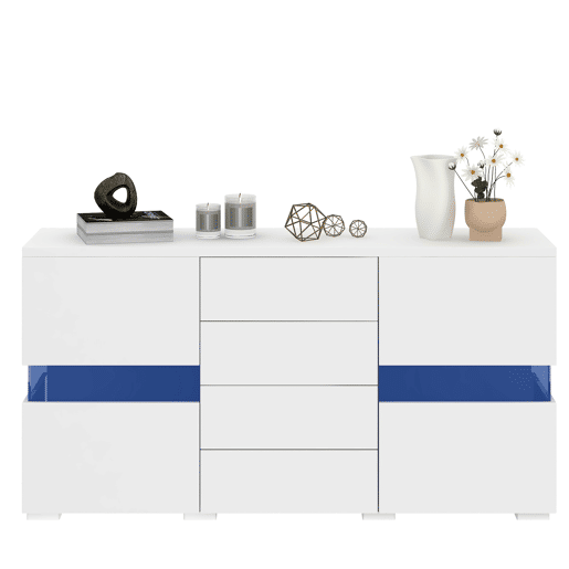 Aparador de mdf com 2 portas,4 gavetas e luz led,branco