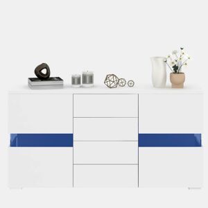 Aparador de mdf com 2 portas,4 gavetas e luz led,branco