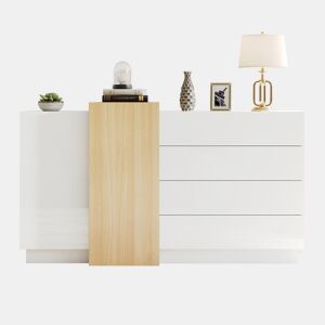 Aparador de mdf com 2 portas e 4 gavetas,branco+madeira