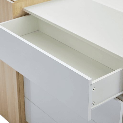 Aparador de mdf com 2 portas e 4 gavetas,branco+madeira