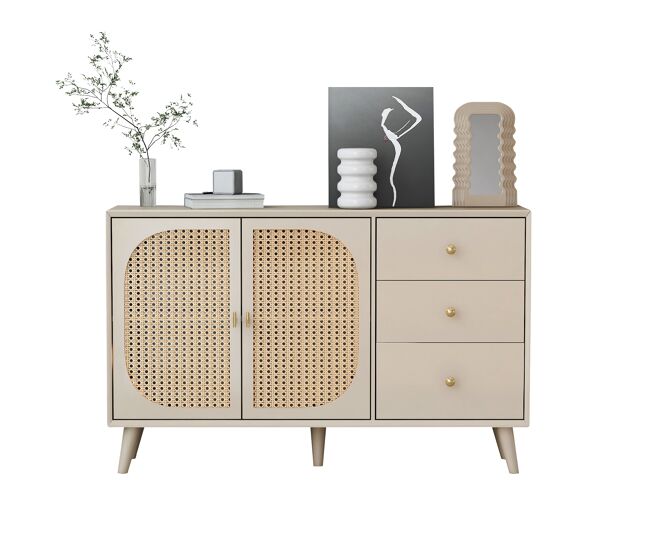 Aparador de panel de partículas con 2 puertas y 3 cajones,crema