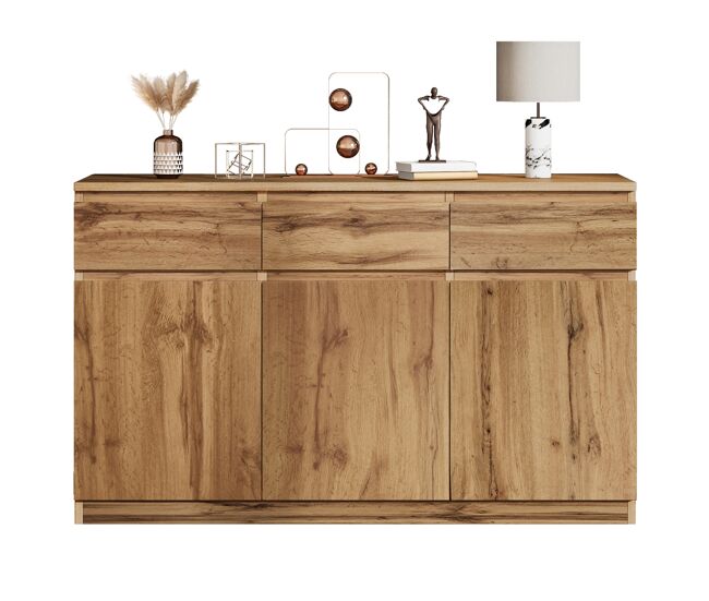 Aparador de panel de partículas con 3 puertas y 3 cajones,madera