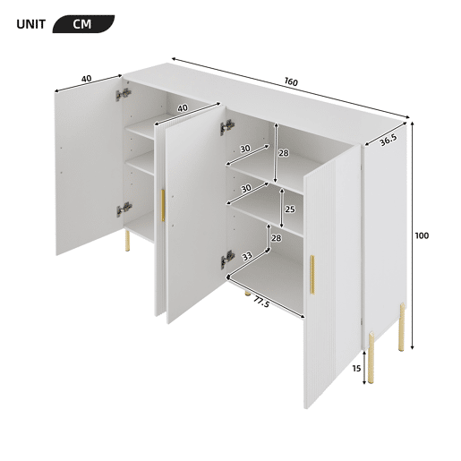 Aparador de painel de partÃculas com 4 portas,branco Aparador de painel de partÃculas com 4 portas,branco