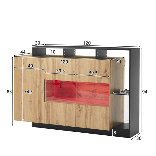 Aparador de mdf com 3 portas e luz led,madeira+preto Aparador de mdf com 3 portas e luz led,madeira+preto