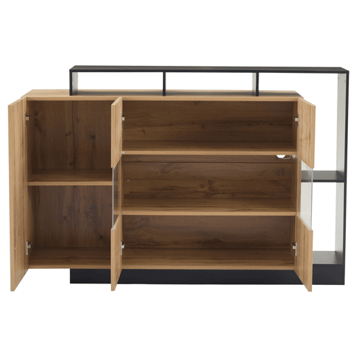 Aparador de mdf com 3 portas e luz led,madeira+preto Aparador de mdf com 3 portas e luz led,madeira+preto