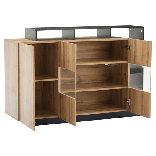 Aparador de mdf com 3 portas e luz led,madeira+preto Aparador de mdf com 3 portas e luz led,madeira+preto