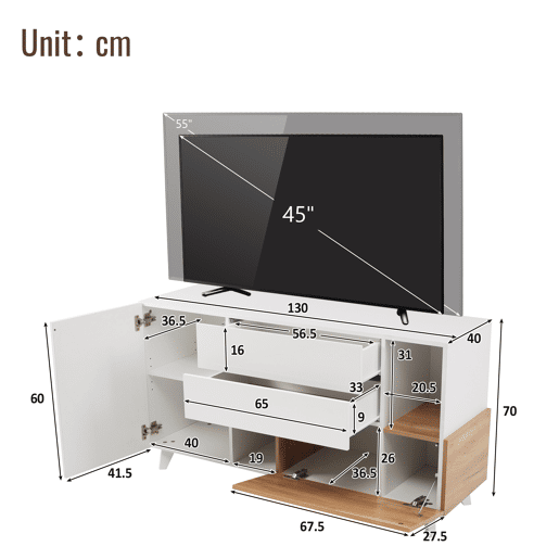 Aparador de painel de partículas com 2 portas e 2 gavetas,branco+madeira