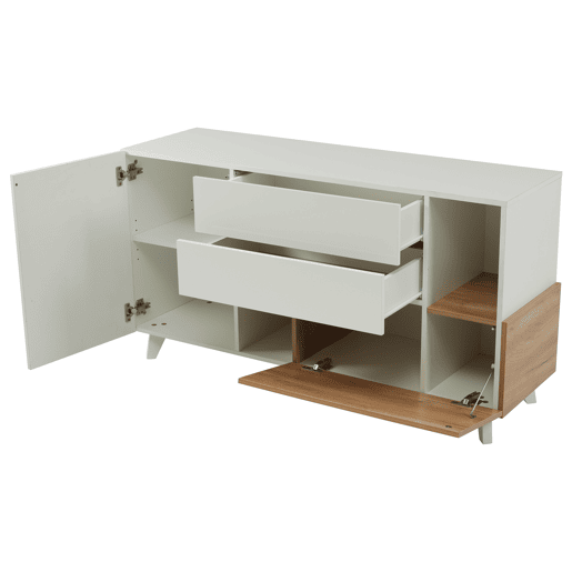 Aparador de painel de partículas com 2 portas e 2 gavetas,branco+madeira