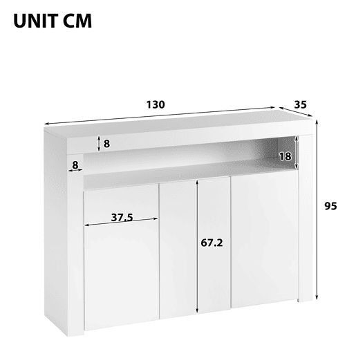 Aparador de painel de partículas com 3 portas e luz led,branco