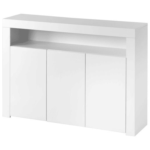 Aparador de painel de partículas com 3 portas e luz led,branco
