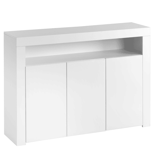 Aparador de painel de partículas com 3 portas e luz led,branco