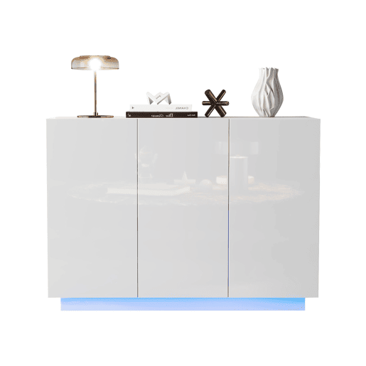 Aparador de painel de partículas com 3 portas e luz led,branco