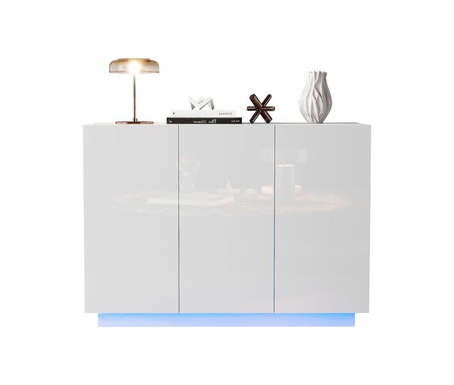 Aparador de panel de partículas con 3 puertas y luz led,blanco