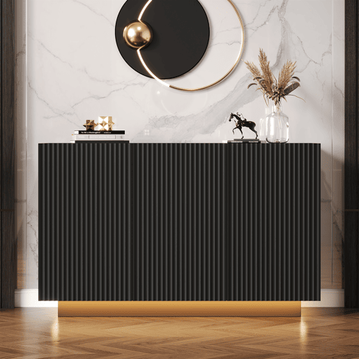 Aparador de mdf com 3 portas e luz led,preto Aparador de mdf com 3 portas e luz led,preto