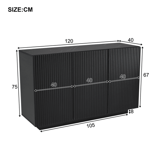 Aparador de mdf com 3 portas e luz led,preto Aparador de mdf com 3 portas e luz led,preto