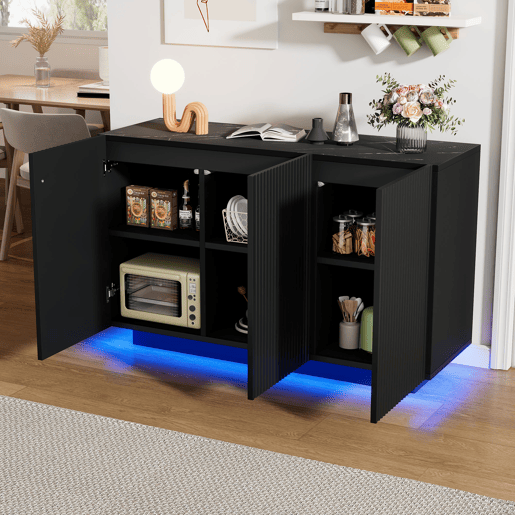 Aparador de mdf com 3 portas e luz led,preto Aparador de mdf com 3 portas e luz led,preto