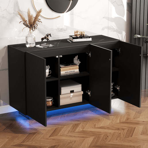 Aparador de mdf com 3 portas e luz led,preto Aparador de mdf com 3 portas e luz led,preto