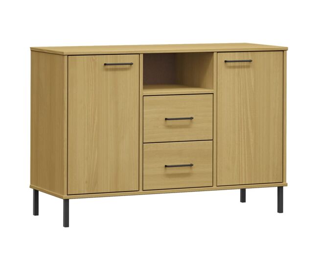 Vidaxl zapatero patas de metal oslo madera maciza marrón 113x40x77 cm