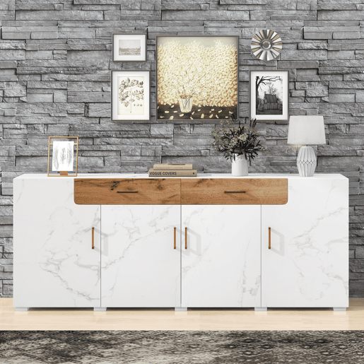 Aparador de painel de partículas com 4 portas e 2 gavetas,branco