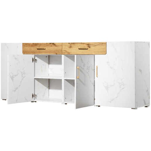 Aparador de painel de partículas com 4 portas e 2 gavetas,branco