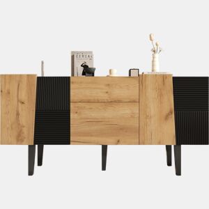 Aparador de painel de partículas com 4 portas e 2 gavetas,madeira+preto