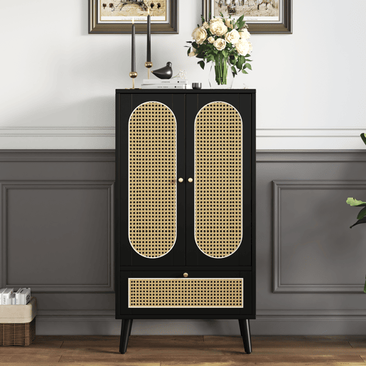 Aparador de painel de partículas com 2 portas e 1 gaveta,preto