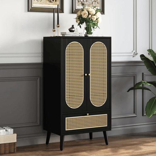 Aparador de painel de partículas com 2 portas e 1 gaveta,preto