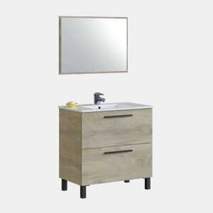 Móvel de banheiro Nubis Natural Style na cor carvalho do Alasca com 3 gavetas e espelho 80x86x45 cm (pia de cerâmica)
