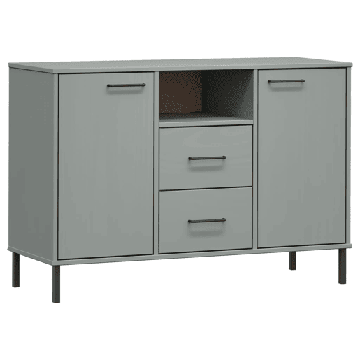 vidaXL Aparador c pernas de metal 113x40x77 madeira maciça OSLO cinza