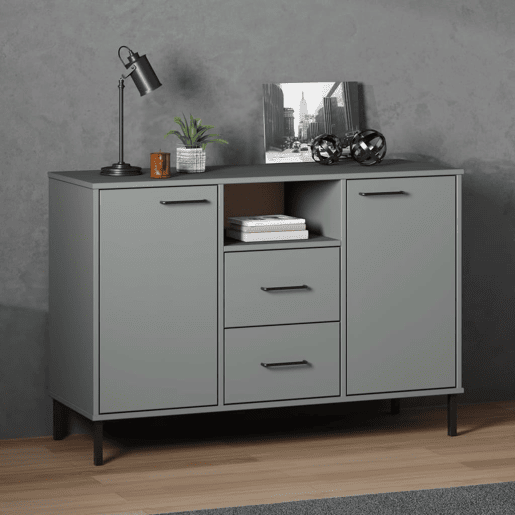 vidaXL Aparador c pernas de metal 113x40x77 madeira maciça OSLO cinza
