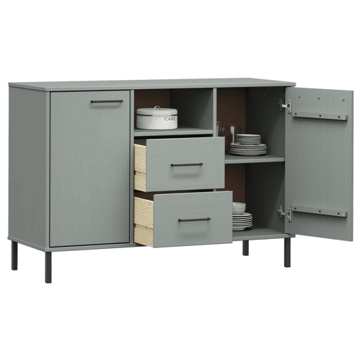 vidaXL Aparador c pernas de metal 113x40x77 madeira maciça OSLO cinza