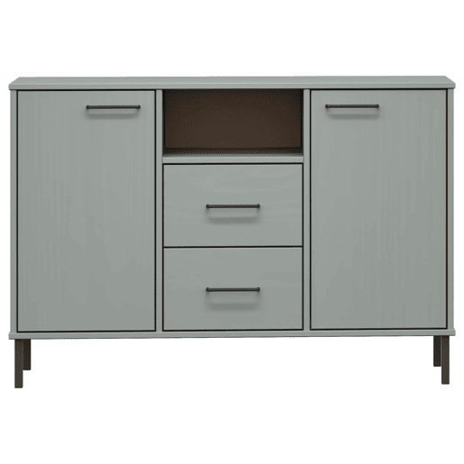 vidaXL Aparador c pernas de metal 113x40x77 madeira maciça OSLO cinza