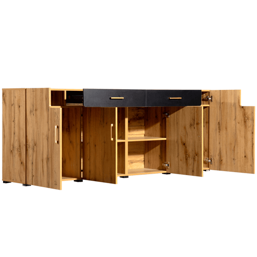 Aparador de painel de partículas com 4 portas e 2 gavetas,natural