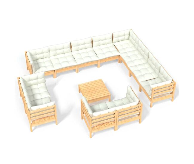 Muebles de jardín 13 piezas cojines madera maciza de pino
