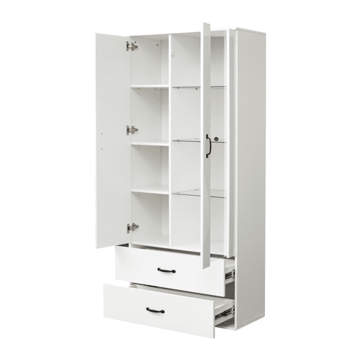 Vitrine de painel de partículas com 2 portas,2 gavetas e luz led,branco