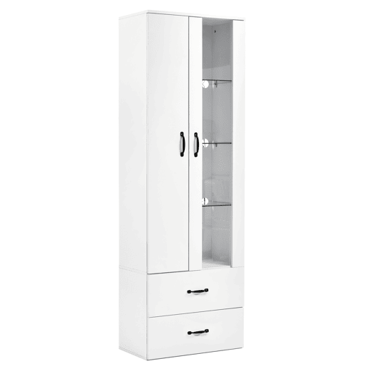 Vitrine de painel de partículas com 2 portas,2 gavetas e luz led,branco