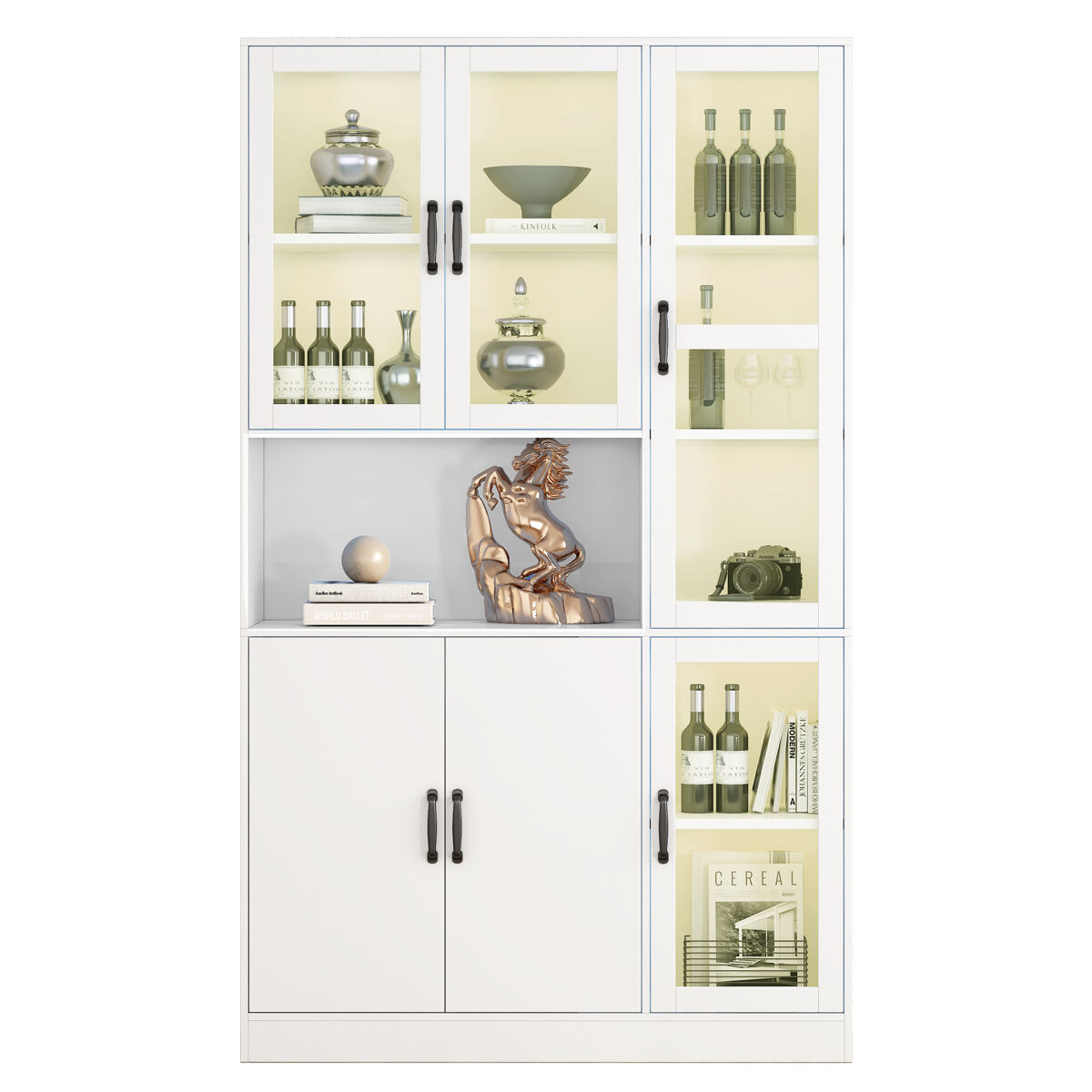 Vitrina de mdf con 6 puertas y luz led,blanco