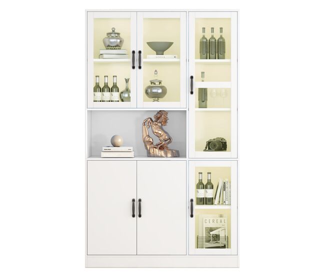 Vitrina de mdf con 6 puertas y luz led,blanco
