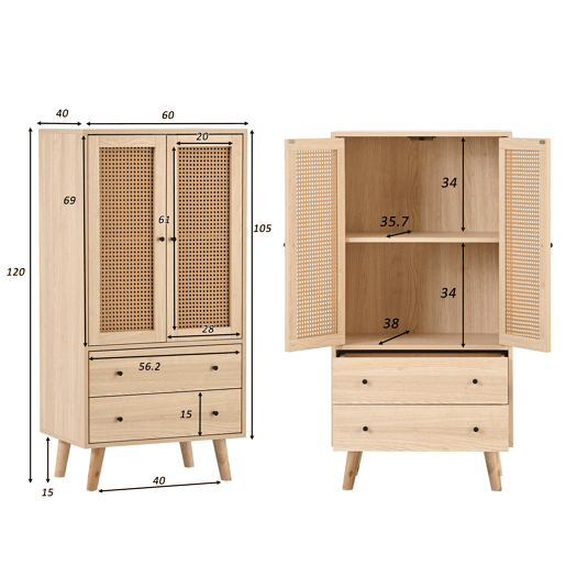 Aparador de painel de partículas com 2 portas e 2 gavetas,madeira