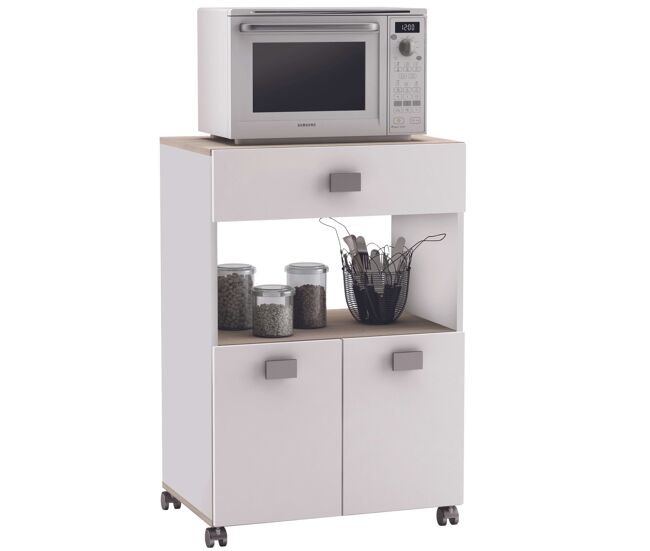 Armario auxiliar de Cocina Bajo con 2 Puertas y 1 Cajón en Color Blanco Mate y Roble estilo Nórdico 60x90x41 cm