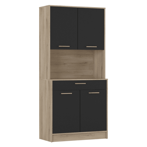 Armário de Cozinha Dolce 1 Gaveta 4 Armários Carvalho e Preto Estilo Industrial Buffet 177x83x40 cm