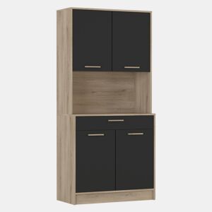 Armário de Cozinha Dolce 1 Gaveta 4 Armários Carvalho e Preto Estilo Industrial Buffet 177x83x40 cm