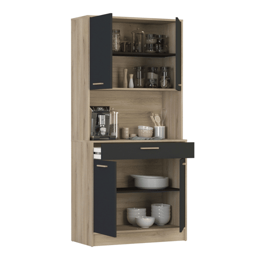 Armário de Cozinha Dolce 1 Gaveta 4 Armários Carvalho e Preto Estilo Industrial Buffet 177x83x40 cm