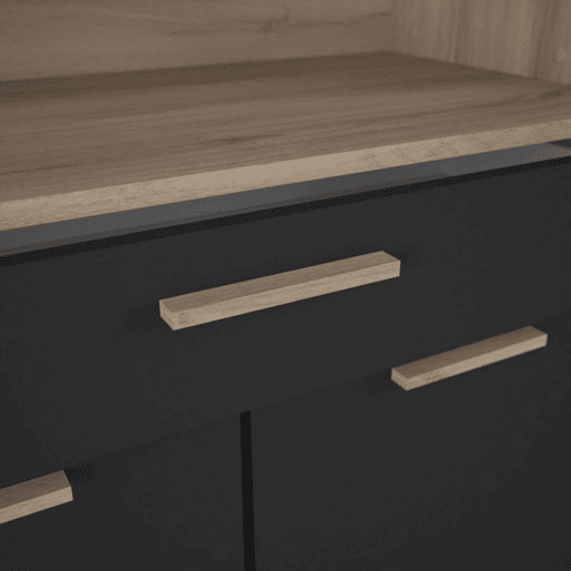 Armário de Cozinha Dolce 1 Gaveta 4 Armários Carvalho e Preto Estilo Industrial Buffet 177x83x40 cm