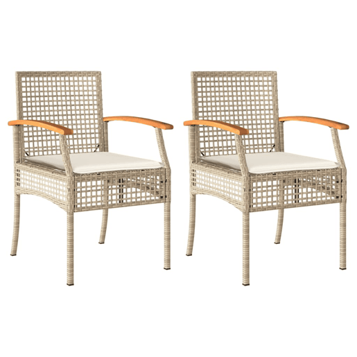 Cadeiras de jardim - Cadeiras de exterior com almofadões 2 pcs vime PEacácia bege