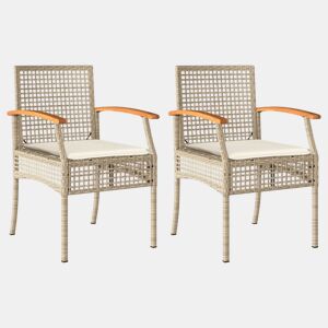 Cadeiras de jardim - Cadeiras de exterior com almofadões 2 pcs vime PEacácia bege