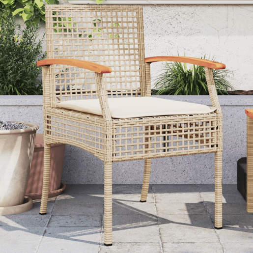 Cadeiras de jardim - Cadeiras de exterior com almofadões 2 pcs vime PEacácia bege